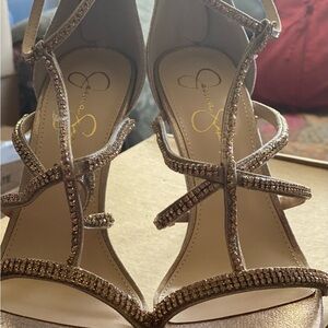 RHINESTONE HEELED SANDALS NWOB